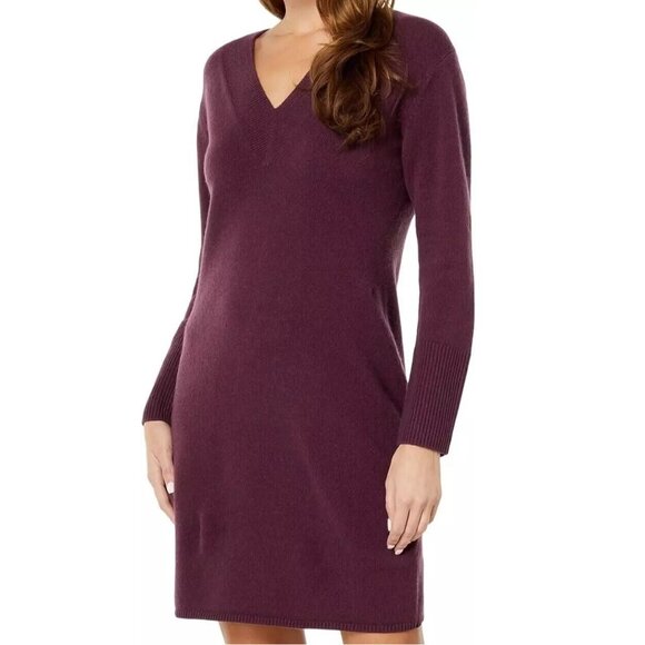 Vince Dresses & Skirts - NWT Vince Wool Cashmere Sweater Dress V-neck Plum Purple Midweight Knit P6959
